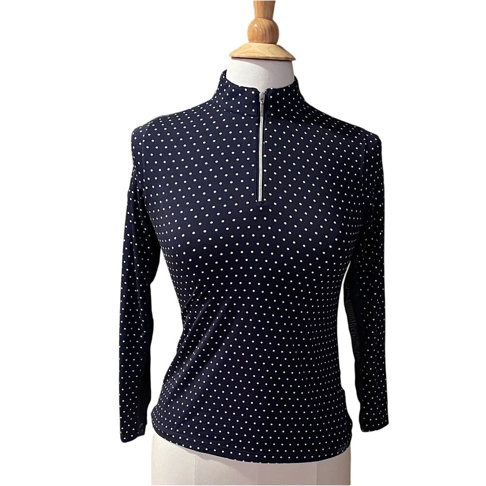 Dover Saddlery CoolBlast Long Sleeve 1/4 Zip Navy White Polka Dot Juniors XL